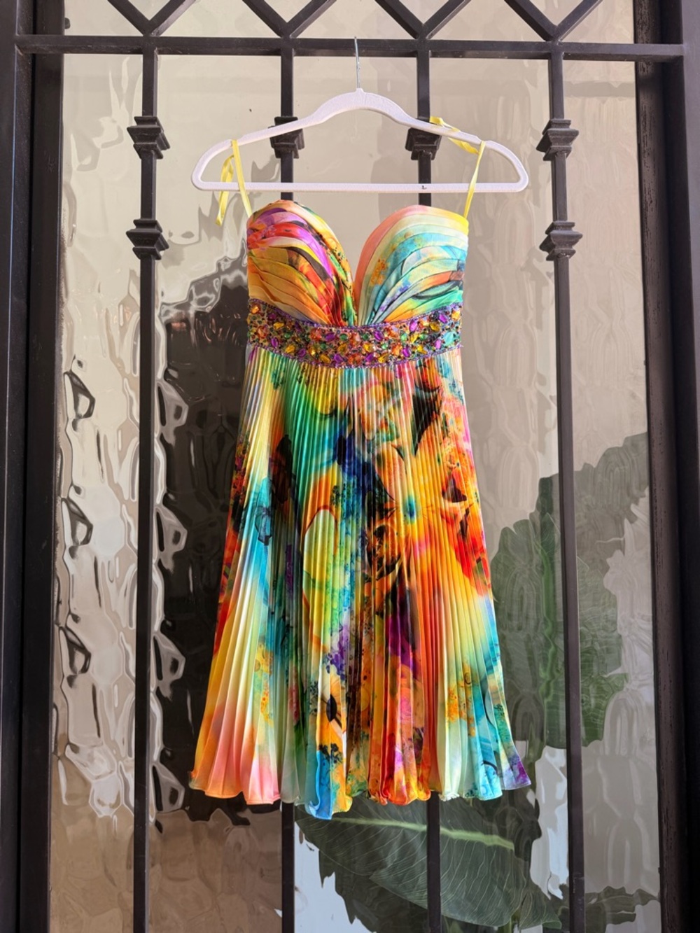 Night Moves Strapless Multicolor Pleated Floral Cocktail Dress